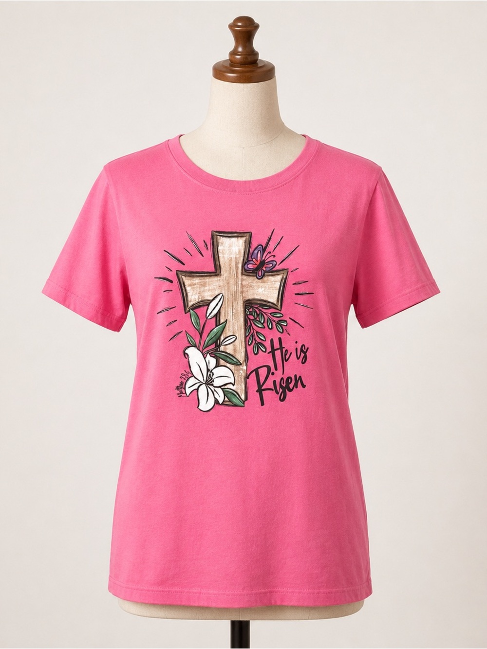 He Is Risen Pink Graphic Tee